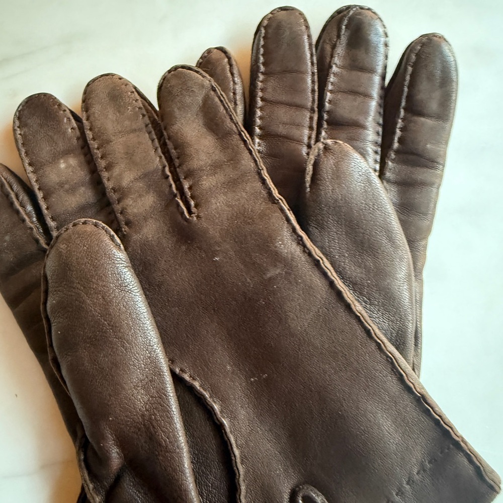 Men's Brown Leather Gloves Vintage - Picture 7 of 7